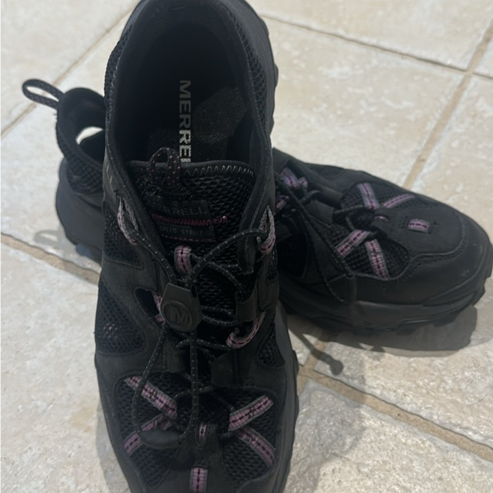 Merrell Black Athletic Trail Sneakers with Purple Accents